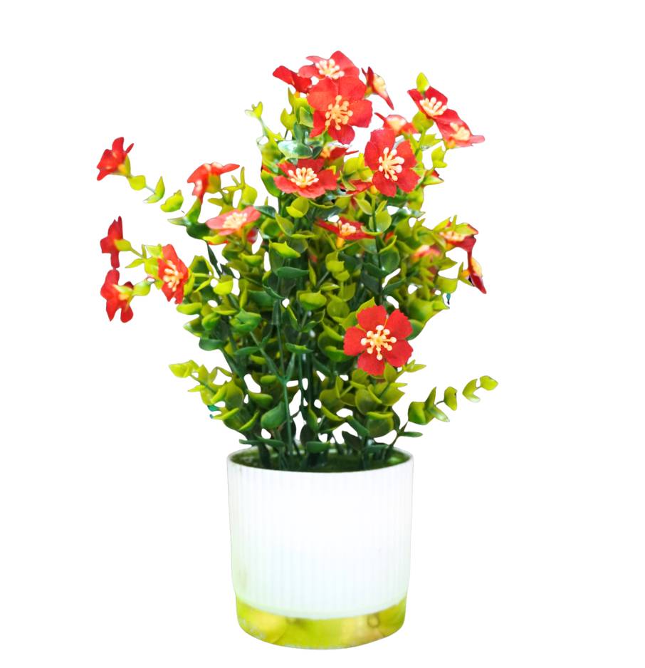 Artificial Red Blossom Flower Pot – Perfect Home & Office Decor