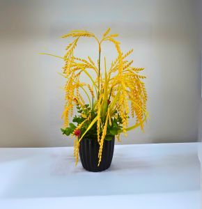 14 in কৃত্রিম ধান গাছ সহ কালো টবের ঘরের সাজসজ্জার ফুলদানি