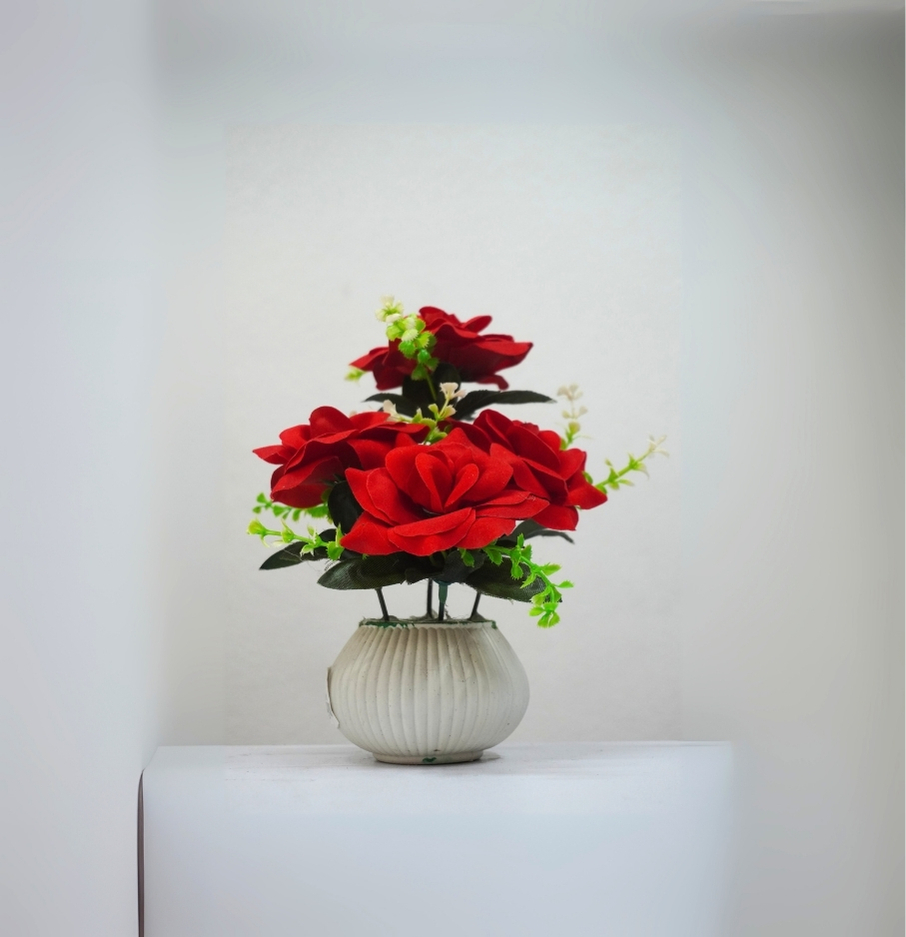 9 in ৪ ফুলের লাল গোলাপ – কালো টব সহ ঘরের সাজসজ্জা