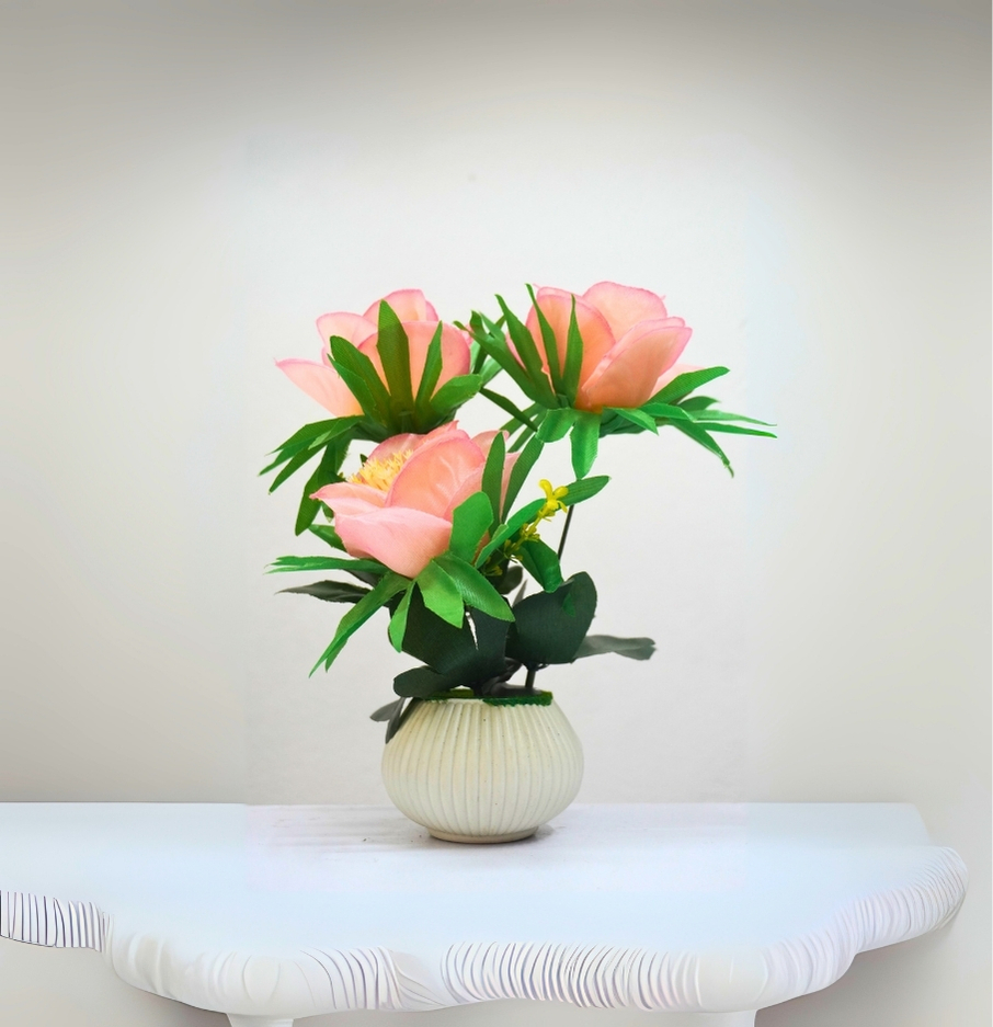 Artificial Pink Peony Flower Arrangement in White Ceramic Vase – Home Decor